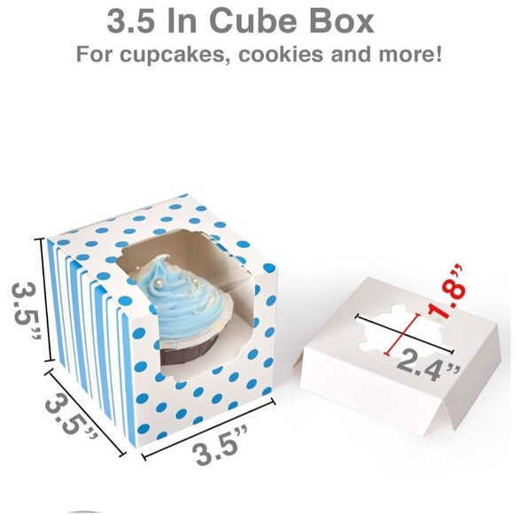 Cupcake Boxes Individual Blue Polka Dots and Stripped - Picture 4 of 6